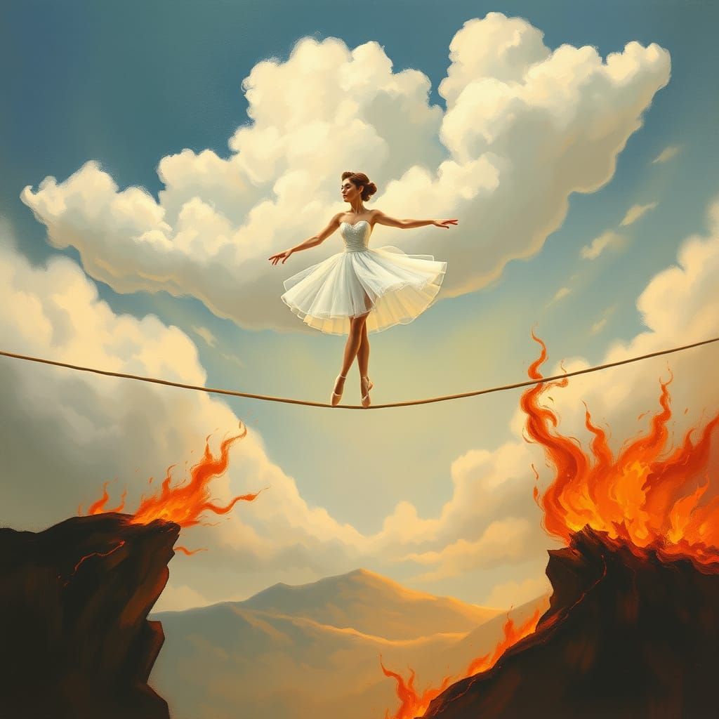 Ethereal Ballerina Dances on Tightrope of Heaven and Hell
