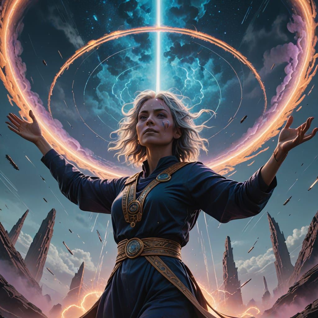 Ethereal Goddess Falls Through Celestial Wreckage in Vibrant...