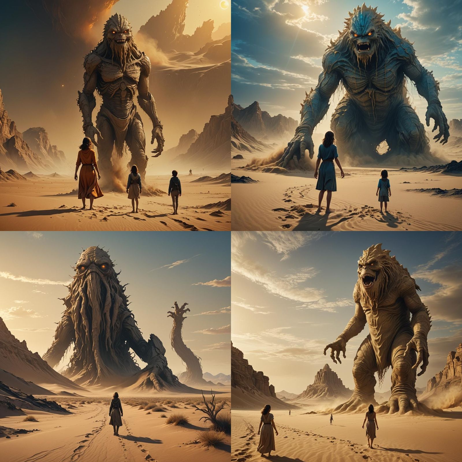 Sad Sand Monster and Woman in Digital Painting