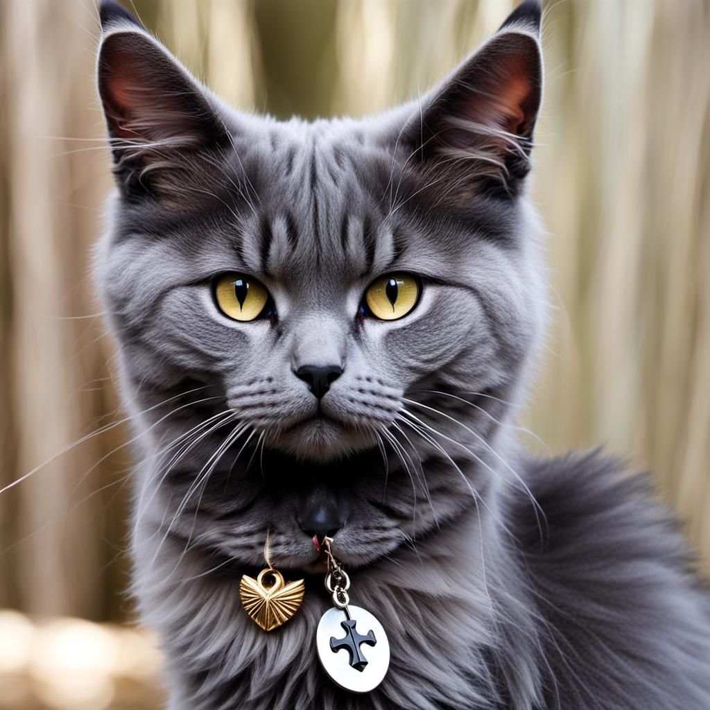 Cute Witch Warrior with Grey Cat Familiar