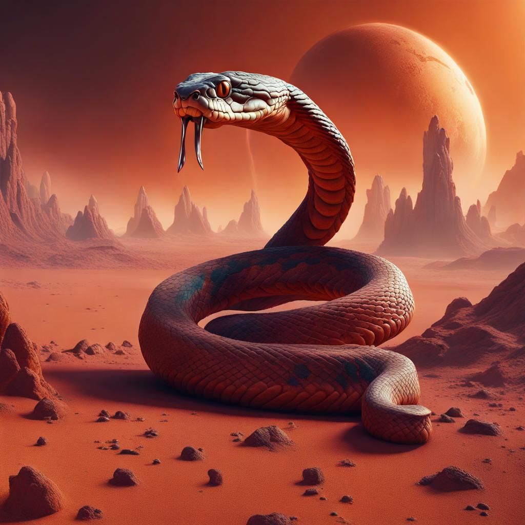 Detailed Matte Painting: Snake on Mars in Deep Color