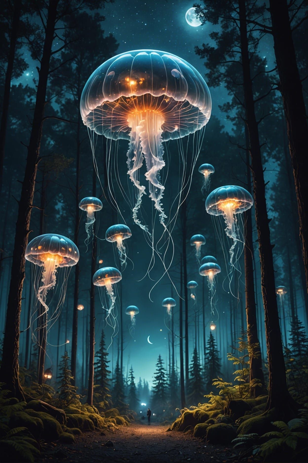 Fantasy Village Inside Glass Sky Jellyfish