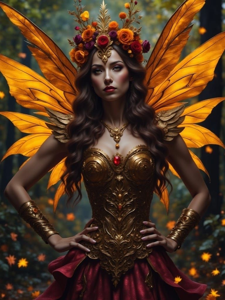 Ethereal Autumn Fairy Queen in a Macabre Fantasy