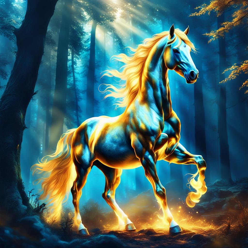 Golden Horse in Mystical Forest Concept Art