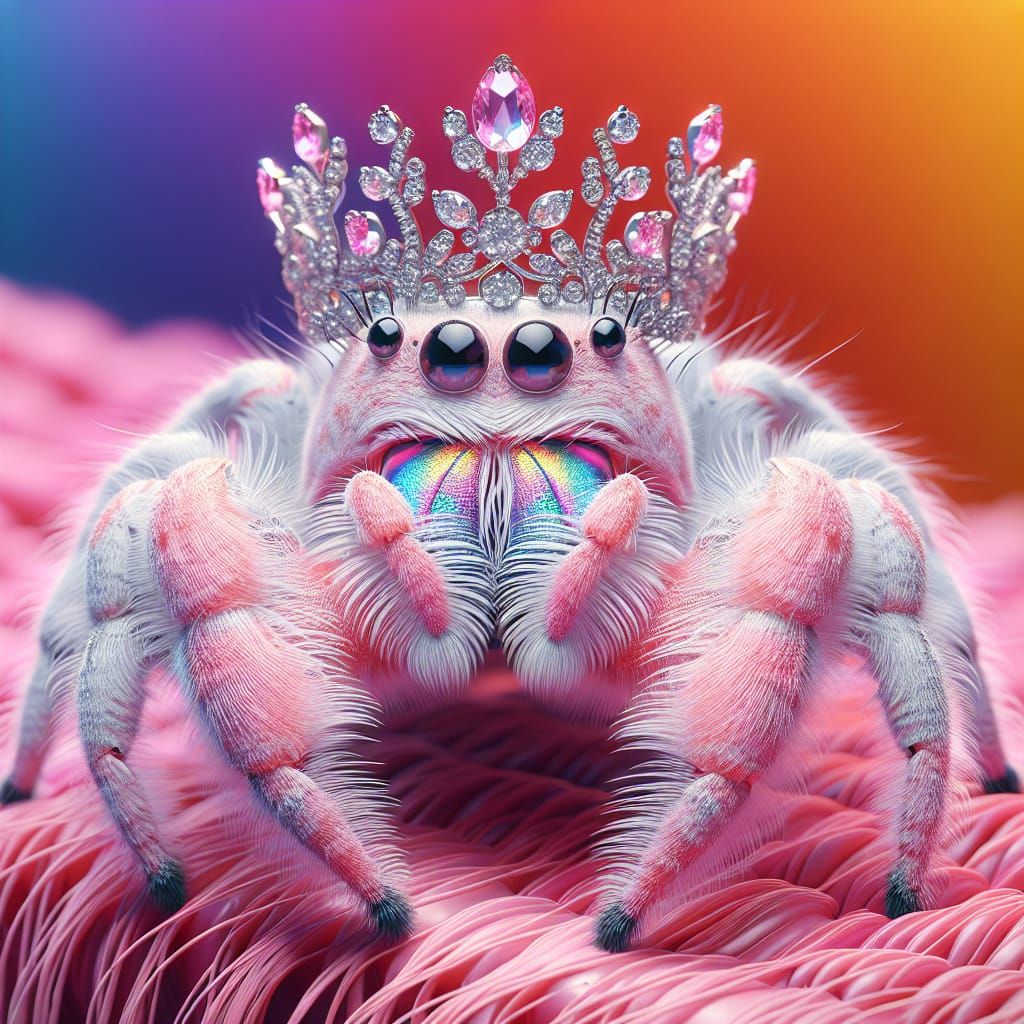 Diamond Tiara on a Light Pink Jumping Spider