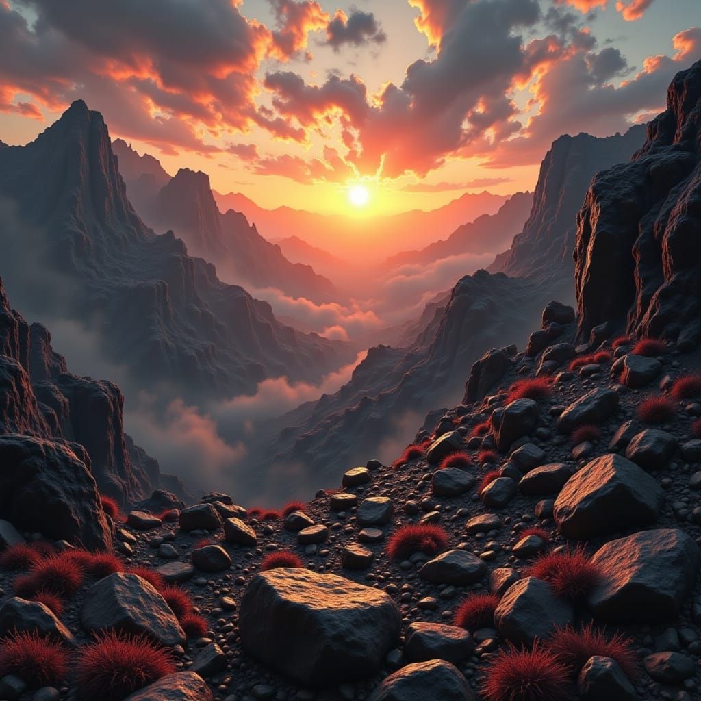 Epic Digital Sunrise over Rocky Mountains in Cinematic Maxim...