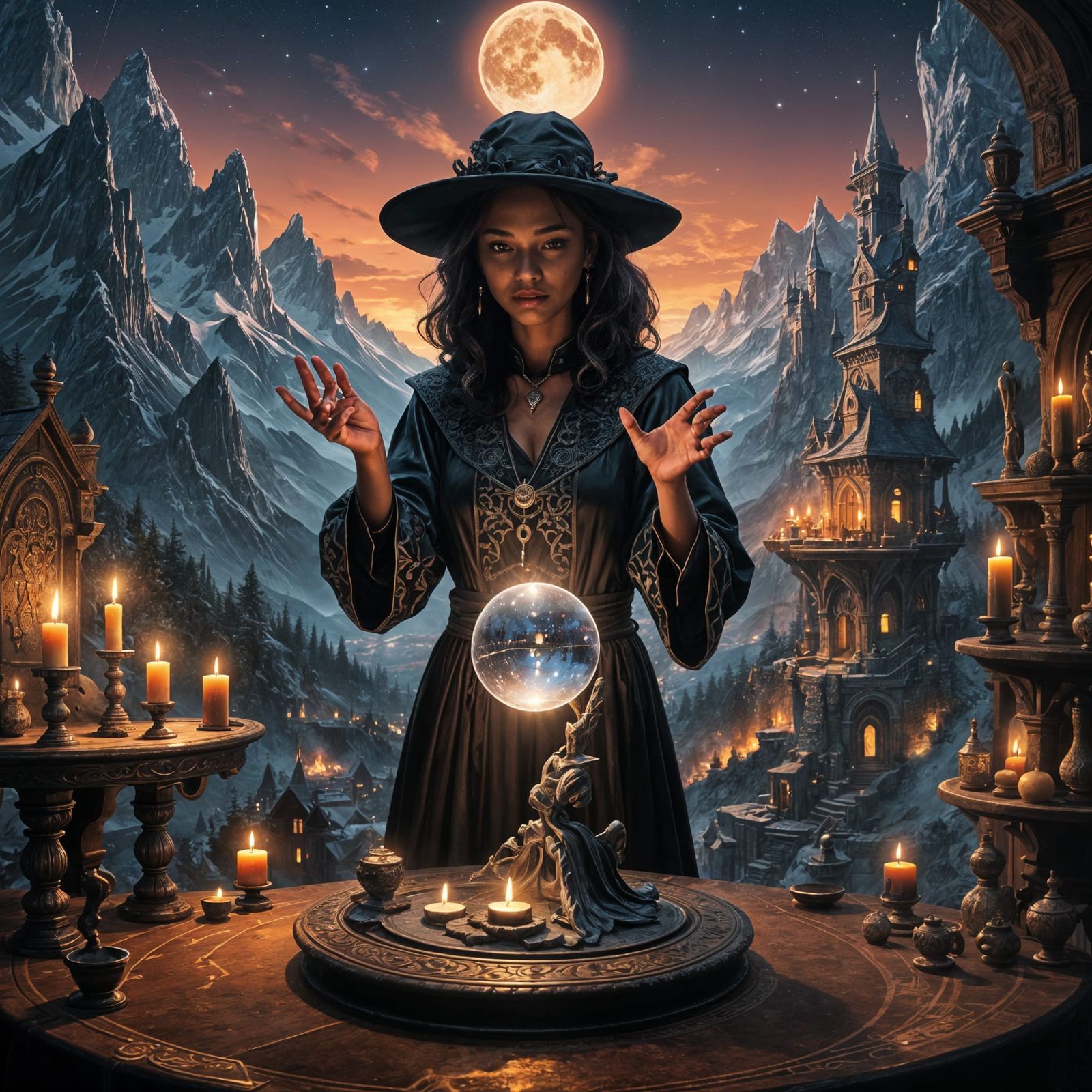 Night Magician and Crystal Ball: Fantasy Concept Art