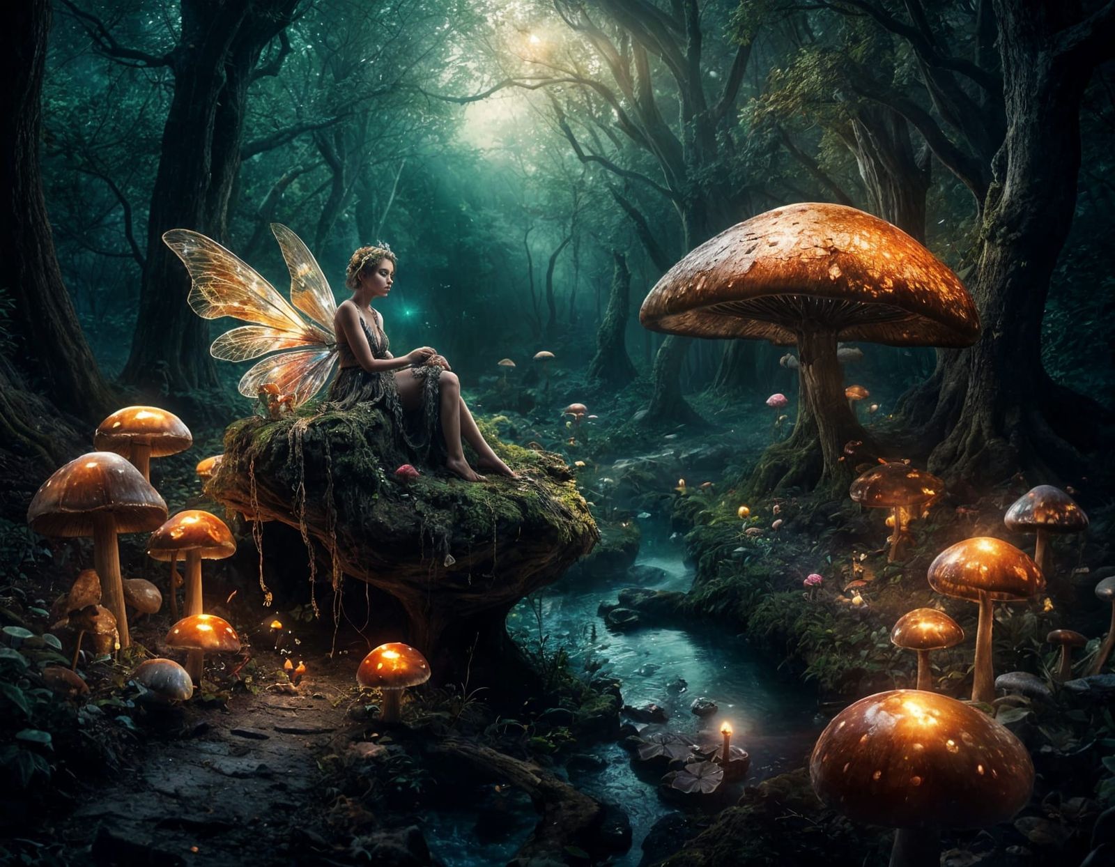 Magical Fairy in Glowing Forest Path