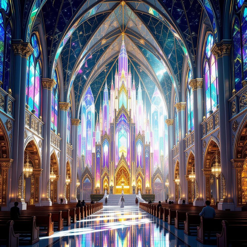 Shimmering Crystal Cathedral with Prismatic Towers