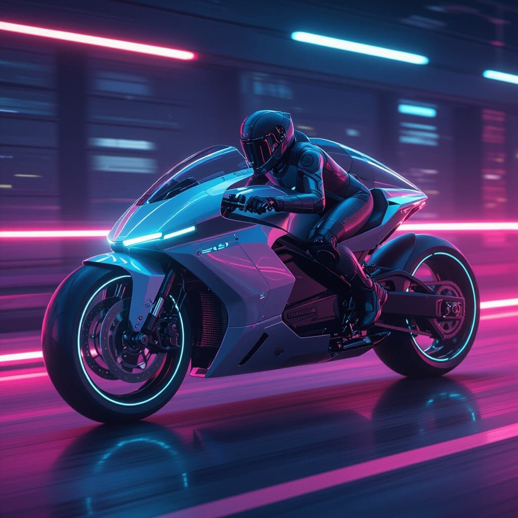 Sleek Electric Motorcycle with Canopy in Neon Style