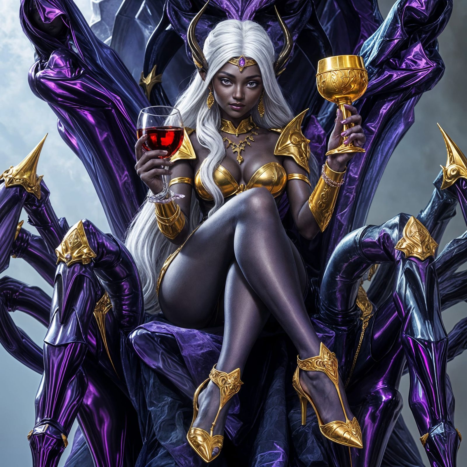 Drow Matron on Spider Throne, Fantasy Art