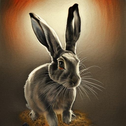 Hare in Charcoal, Ink, and Watercolour