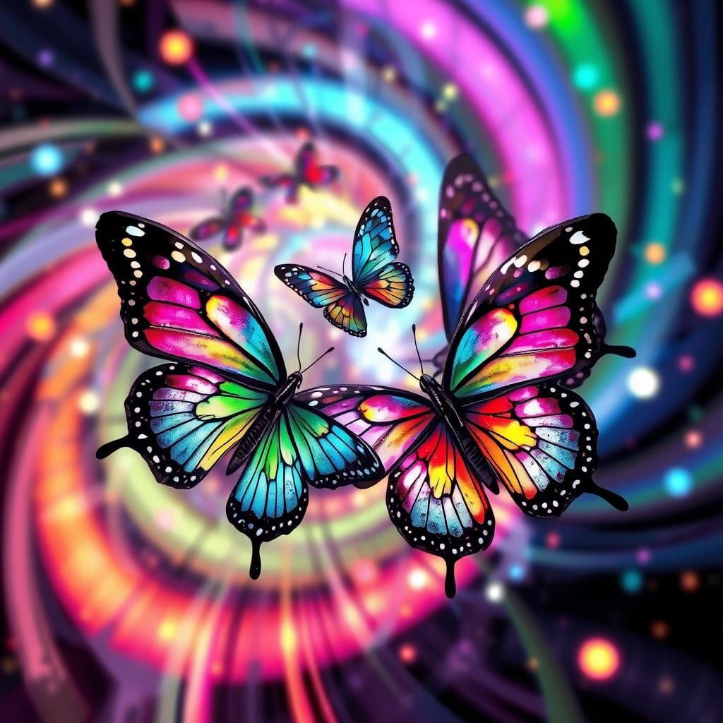 Iridescent Butterflies in Op-Art Circular Formation