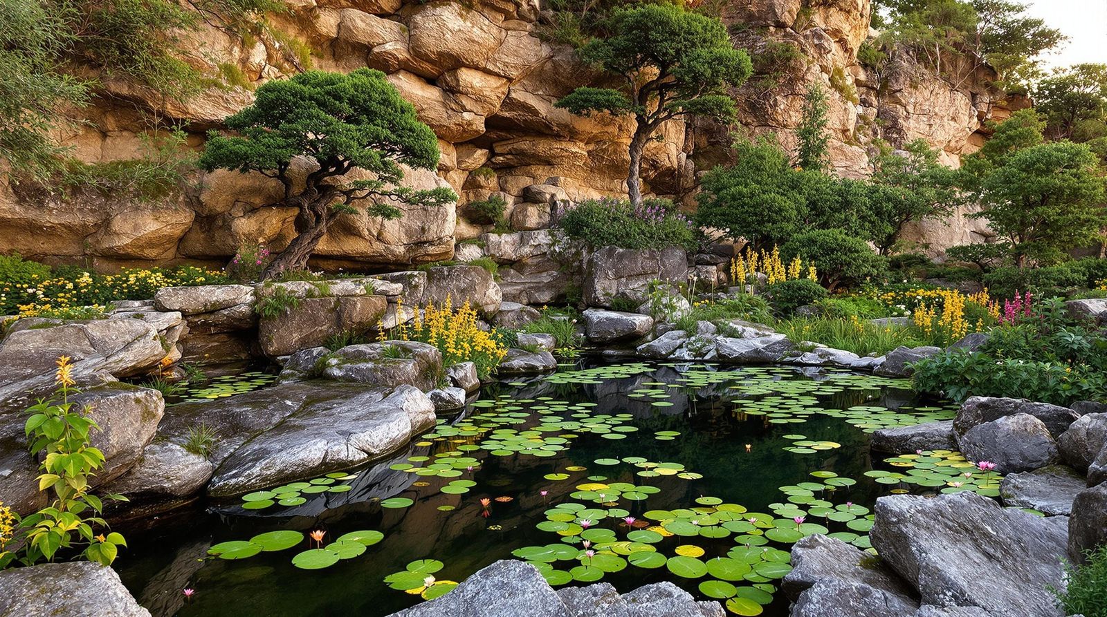 Serene Desert Oasis at Sunset