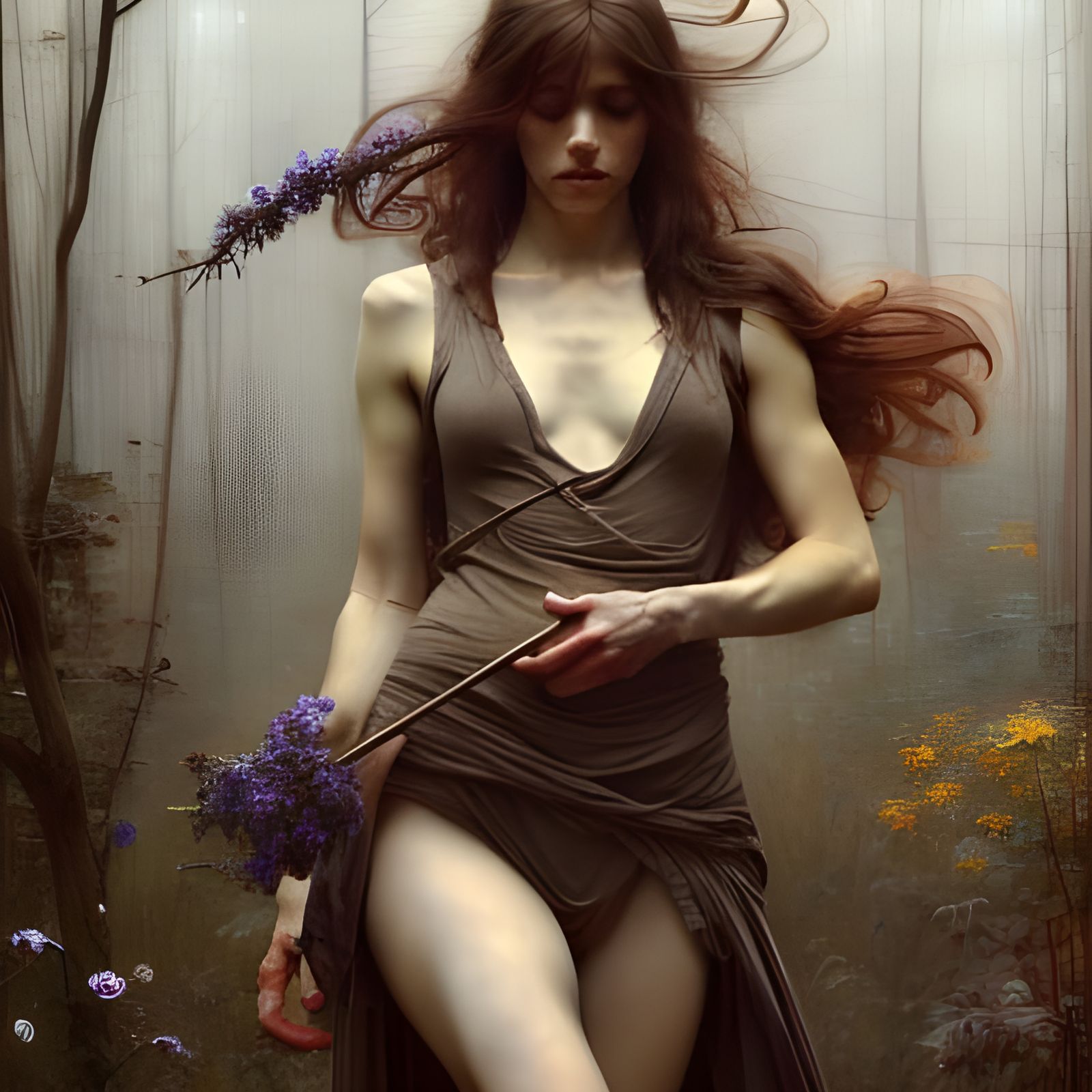 Detailed Portrait of Beautiful Woman in Pre-Raphaelite Style