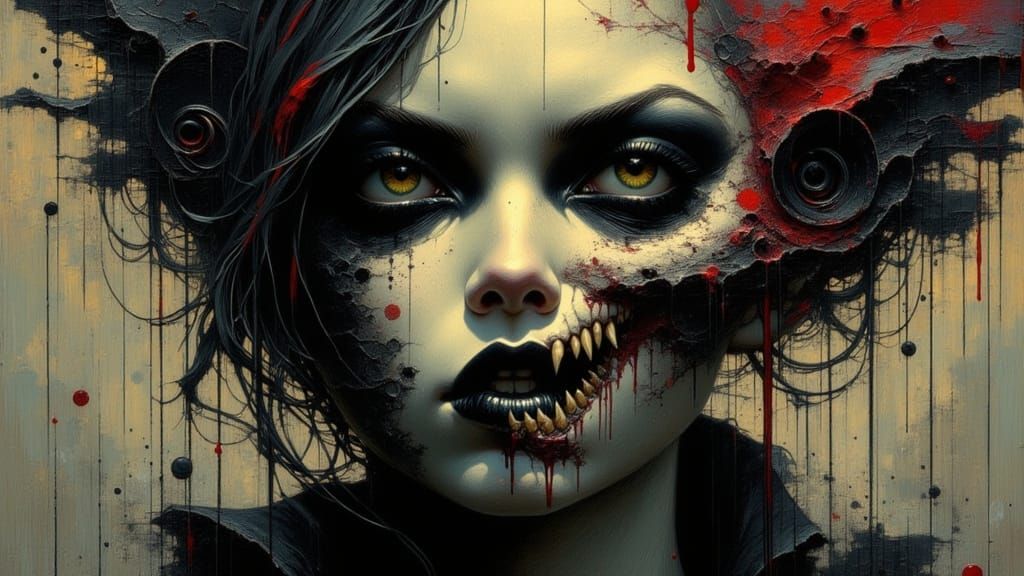 Twisted Female Demon in Grotesque Biomechanical Art