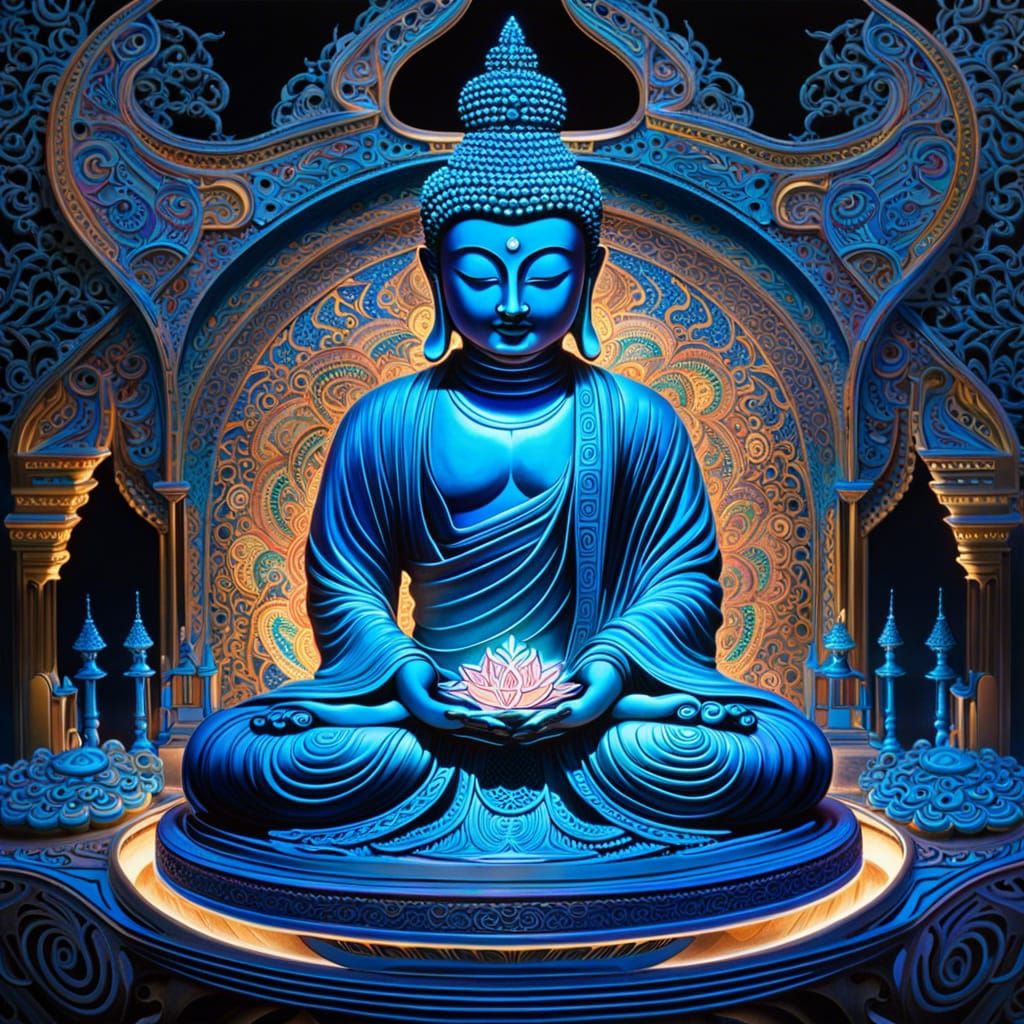 Futuristic Buddhist Temple with Platinum Buddha Statue