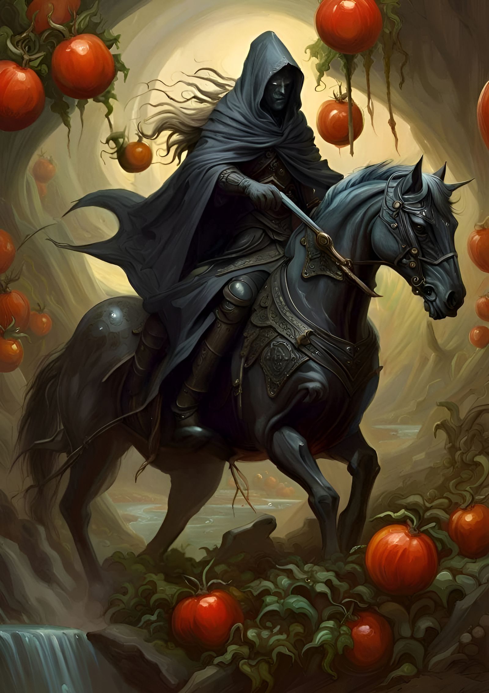 Nazgul Rides Tomato River in Cyberpunk Style