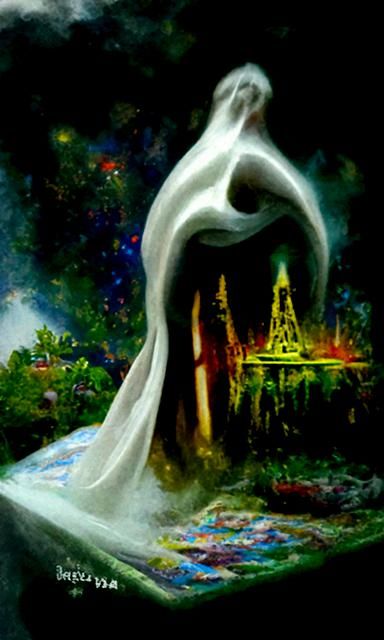 Laughing White Figure: Surreal Oil Painting