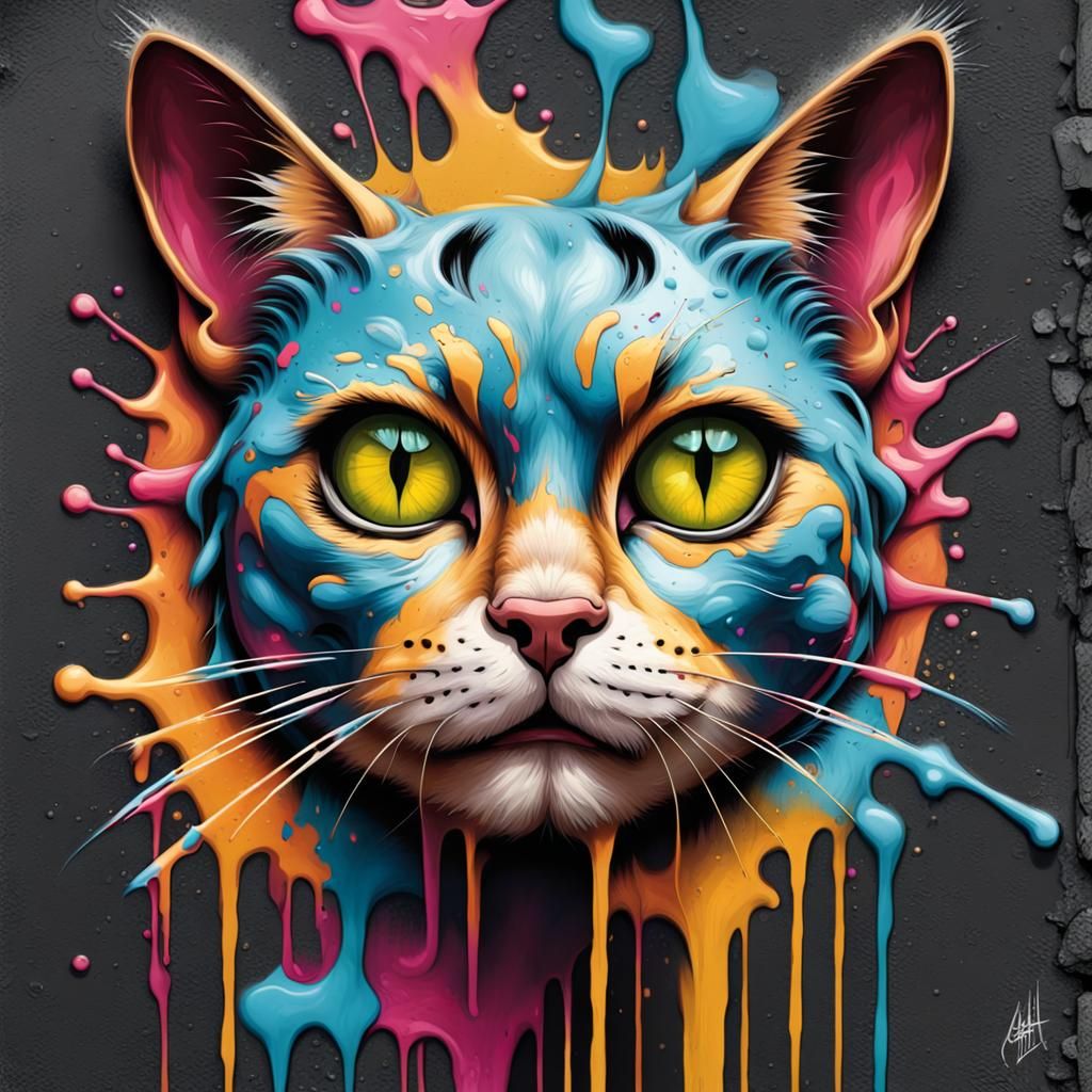 Ancient Cat Power in Graffiti Street Art Style
