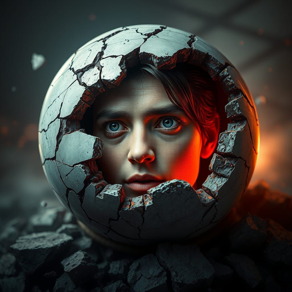 Cracked Ball Portrait in Concept Art Style