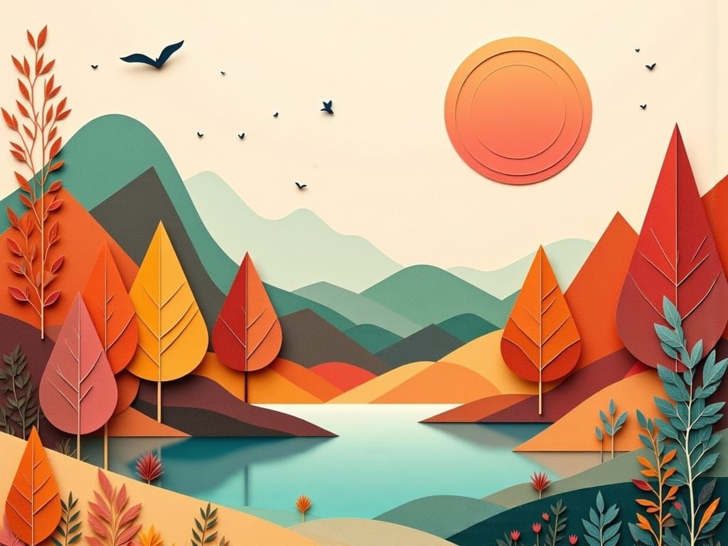 Geometric Autumn Landscape in Earthy Tones
