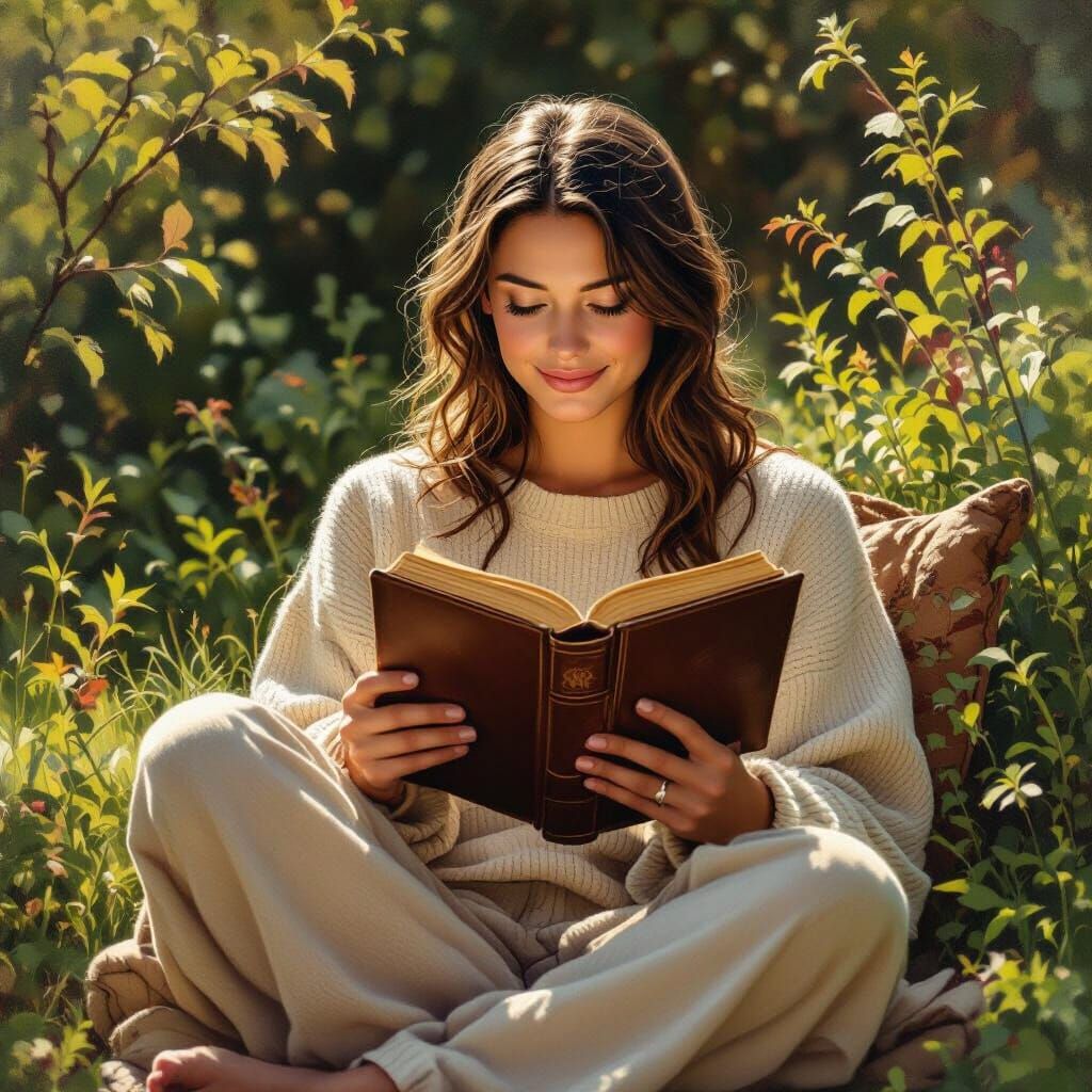 Serene Reader in Garden, Inspired by Realist Art