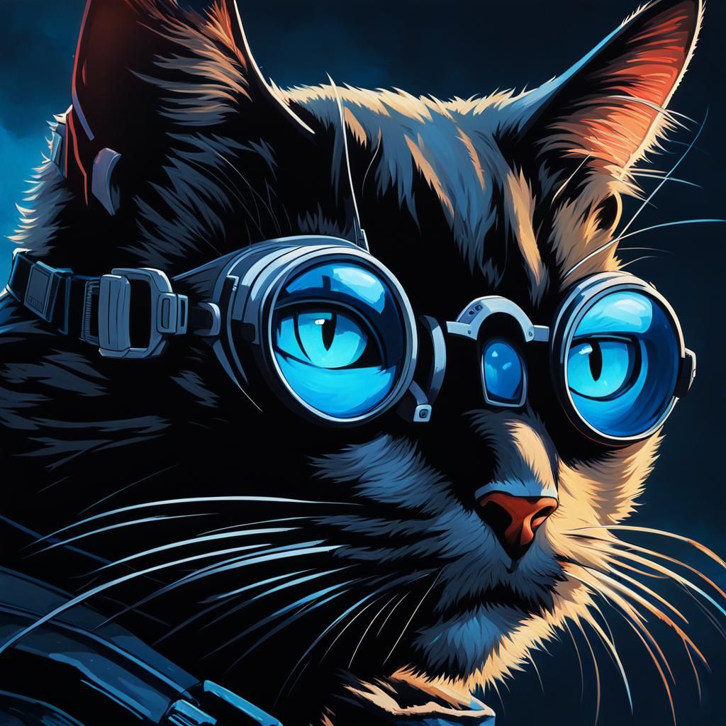 Cyberpunk Cat Portrait in Oil Painting Style