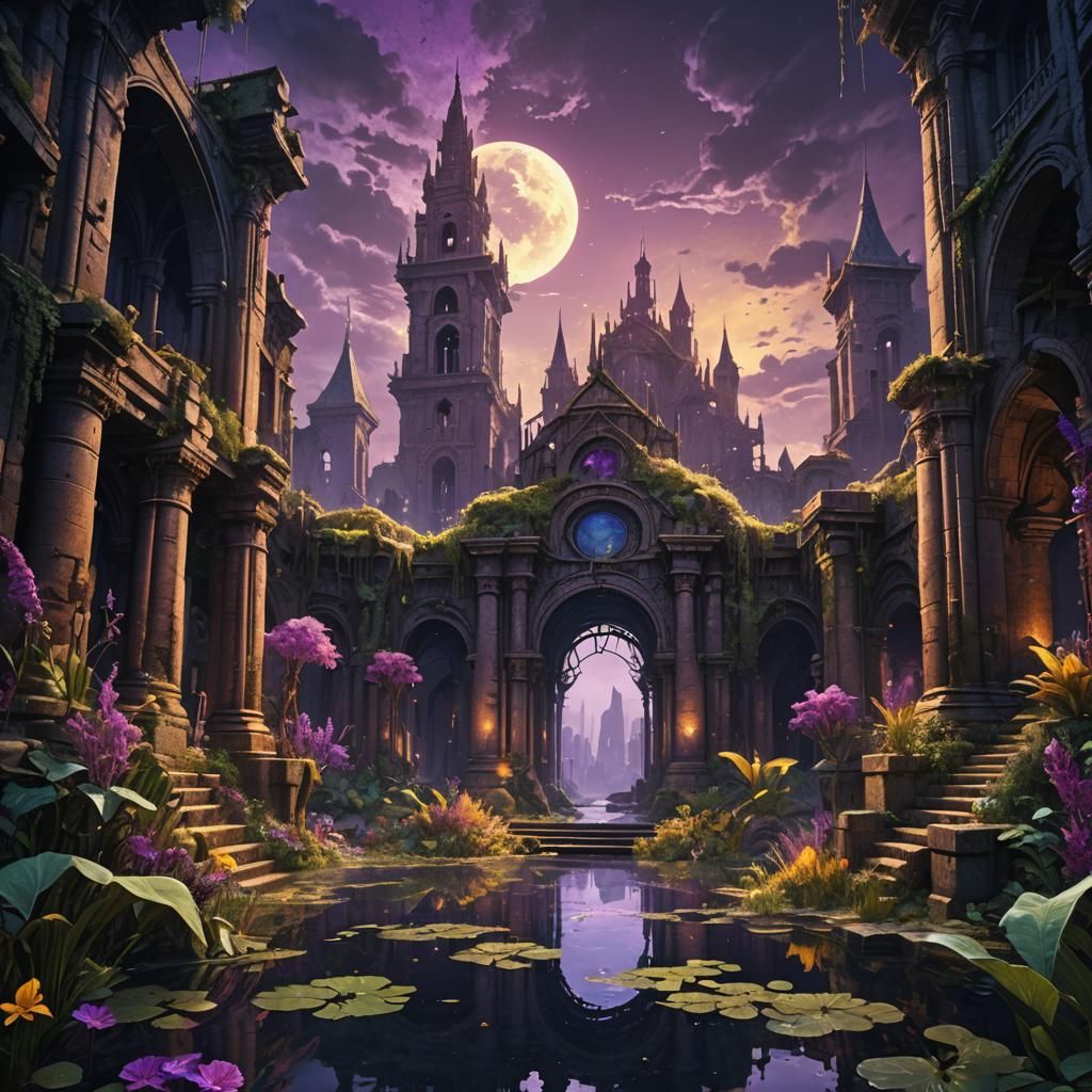 Submerged Atlantean City in Dark Fantasy Style