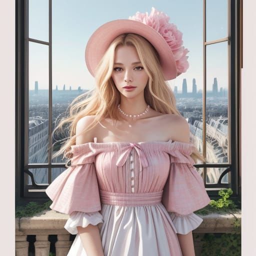 Woman in Newspaper Dress with Eiffel Tower View