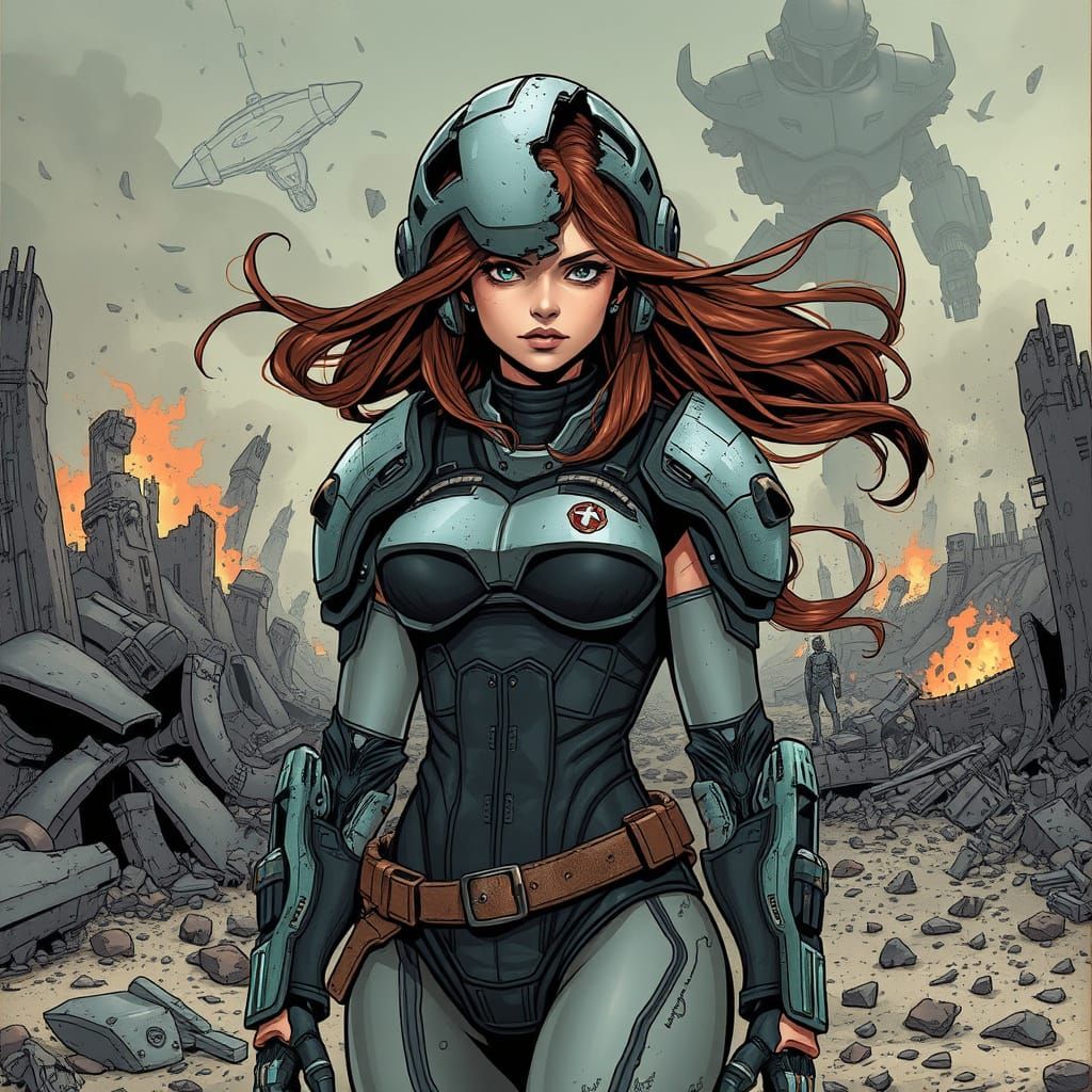 Princess Sara in Robotic Armor on Battlefield