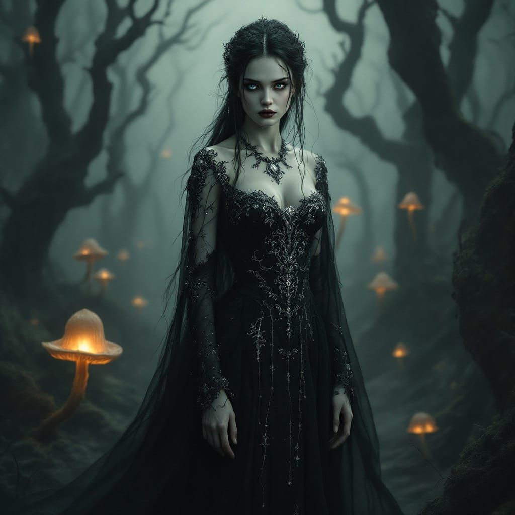 Dark Fantasy Princess in Mysterious Woods