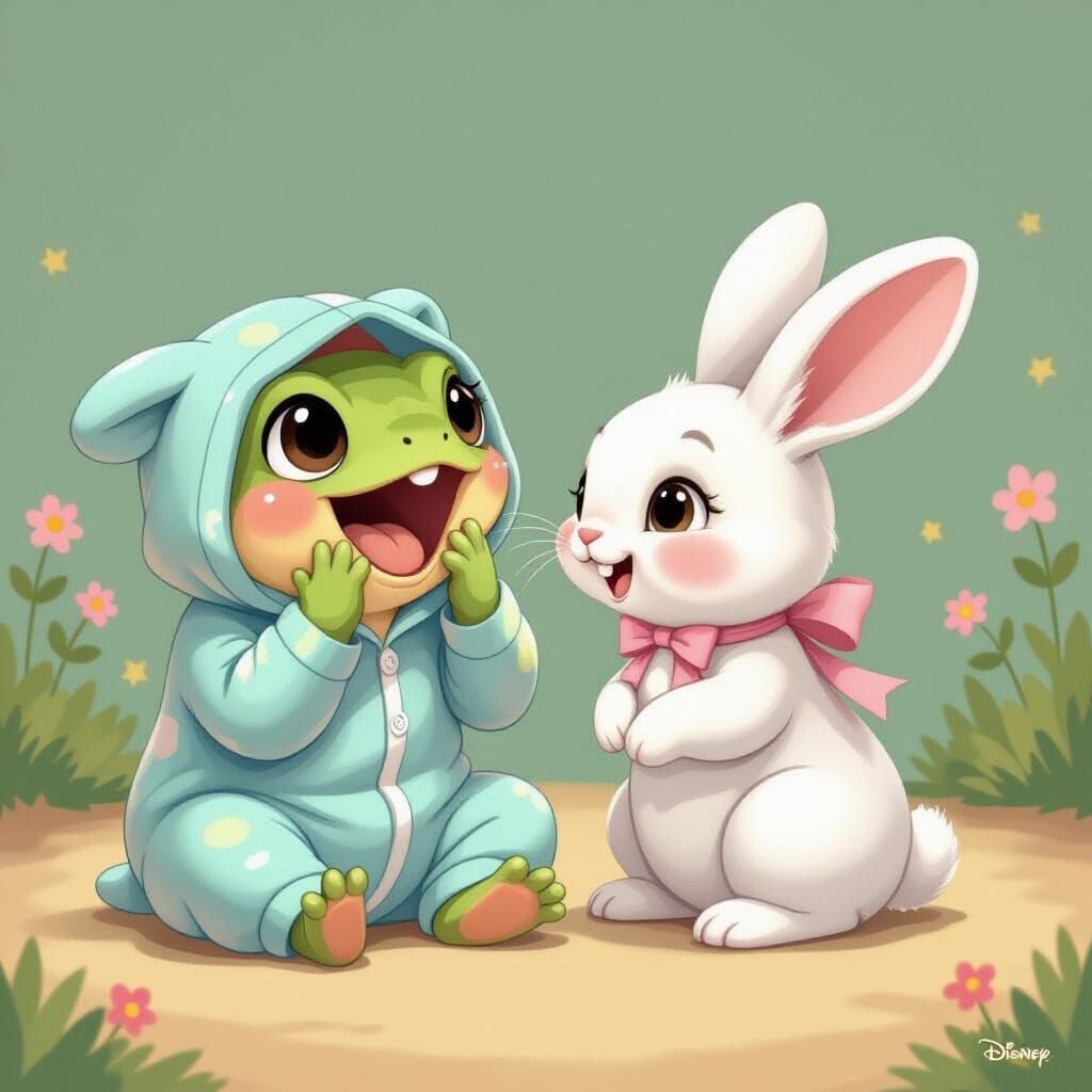Surprised Frog Meets Rabbit in Disney Style