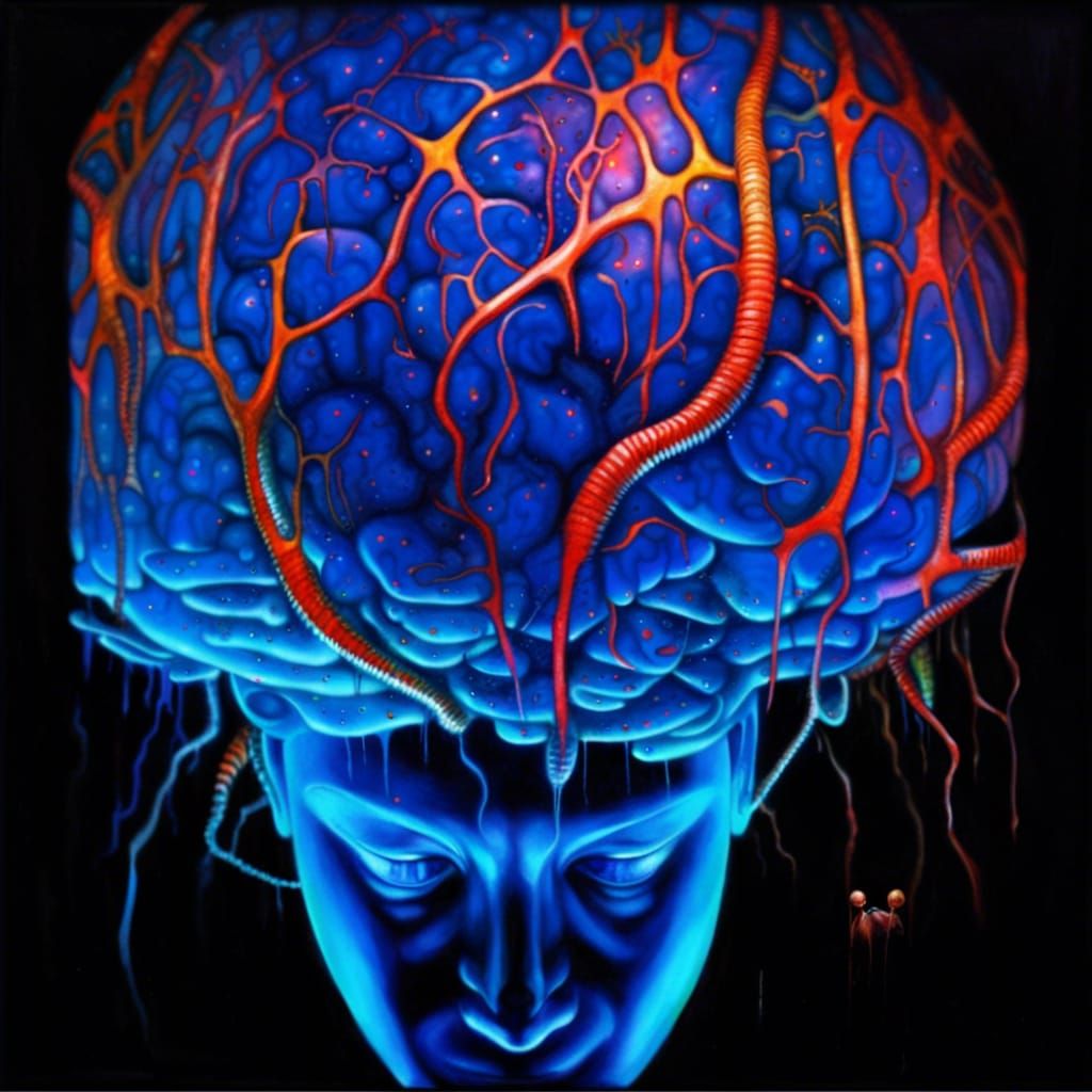 Glowy Human Brain in Retro-Futuristic Style
