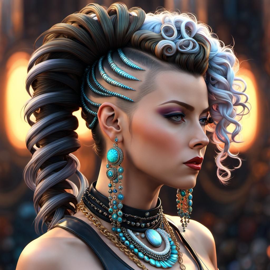 Punk Bride with Mohawk in Psychedelic Digital Art