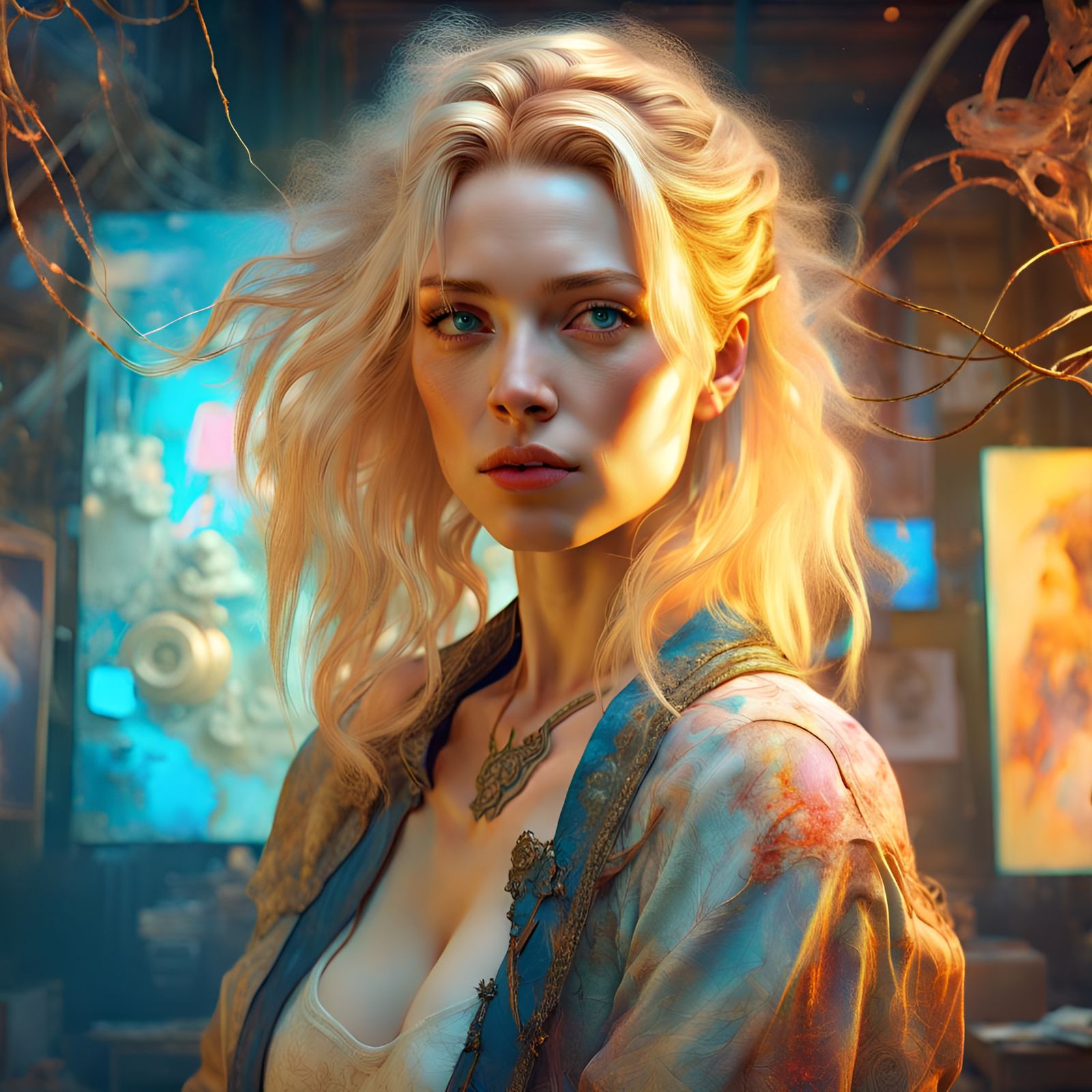 Gorgeous Blonde Woman in Rococo Style, Digital Art