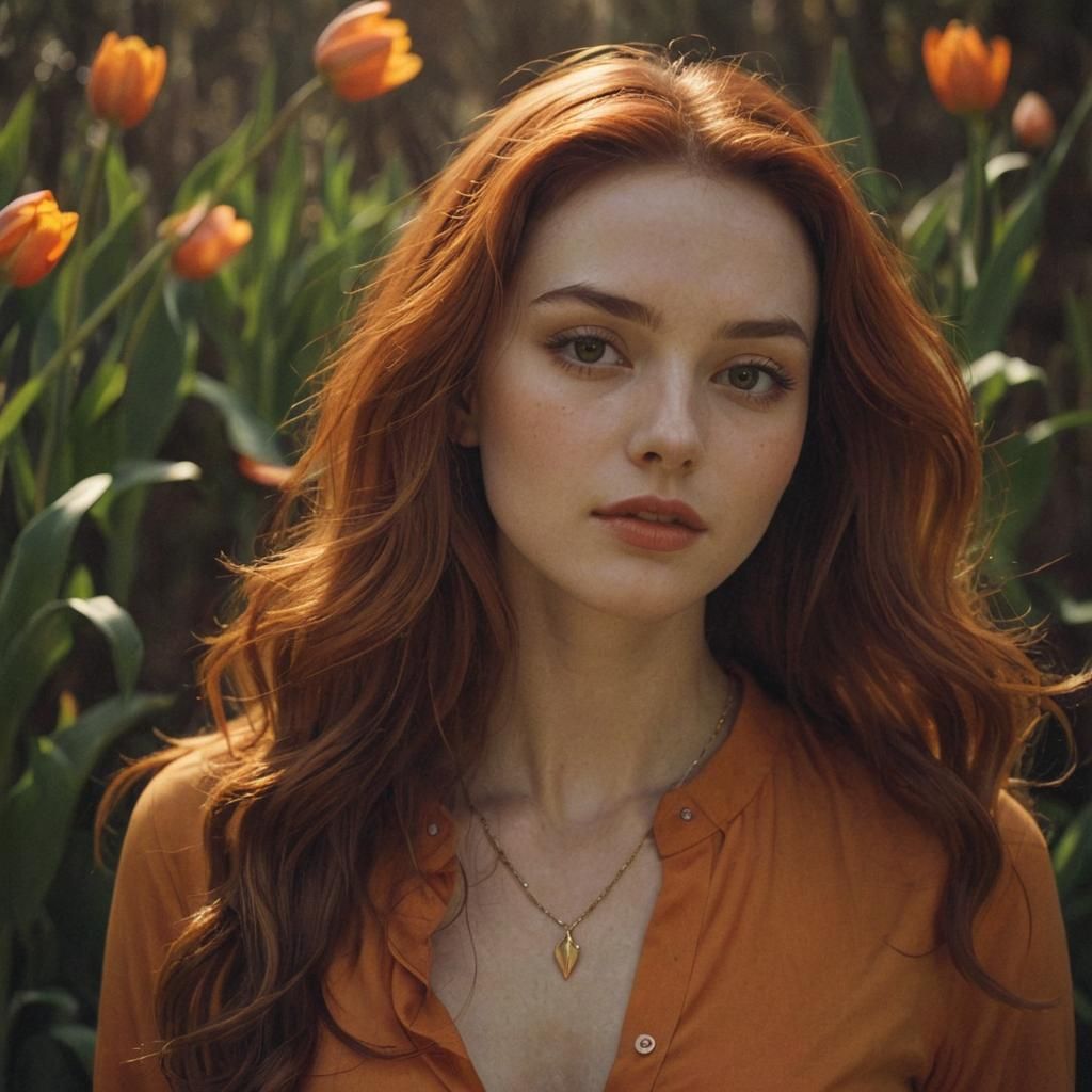 Beautiful Woman with Copper Hair in Cinematic Lighting