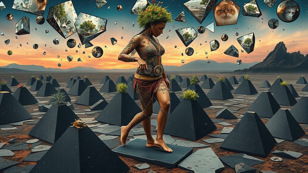 Surreal Landscape Goddess Embodies Vibrant Ecosystems in Dre...