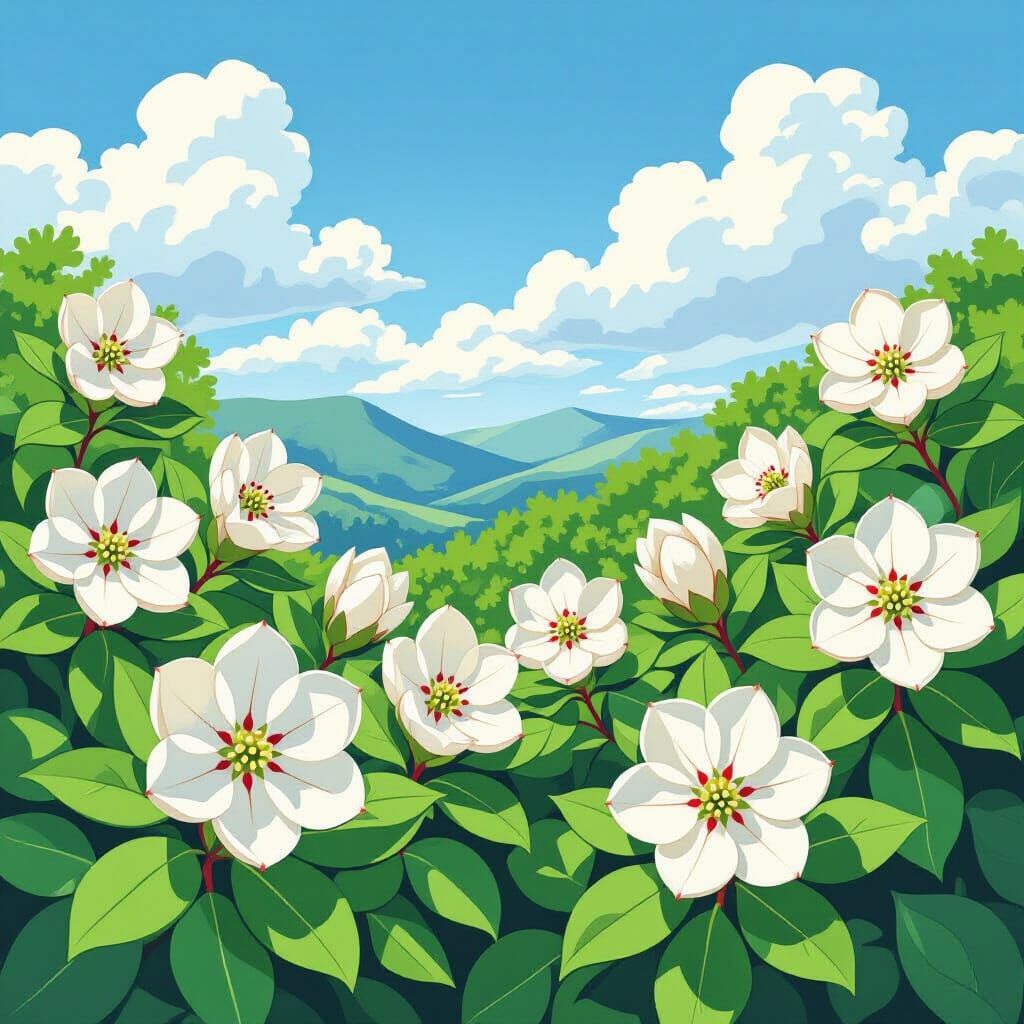 Mountain Laurel Flowers in Watercolor Style