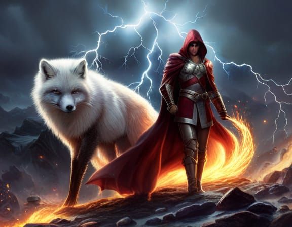 Epic Fox Superhero Battle in Maximalist Style