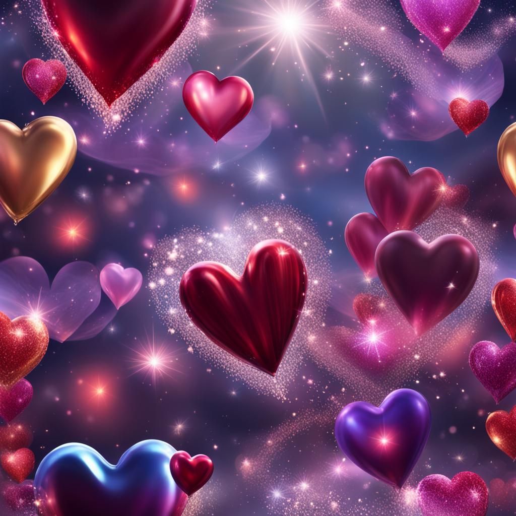 Crystalline Hearts Aglow with Glittering Light