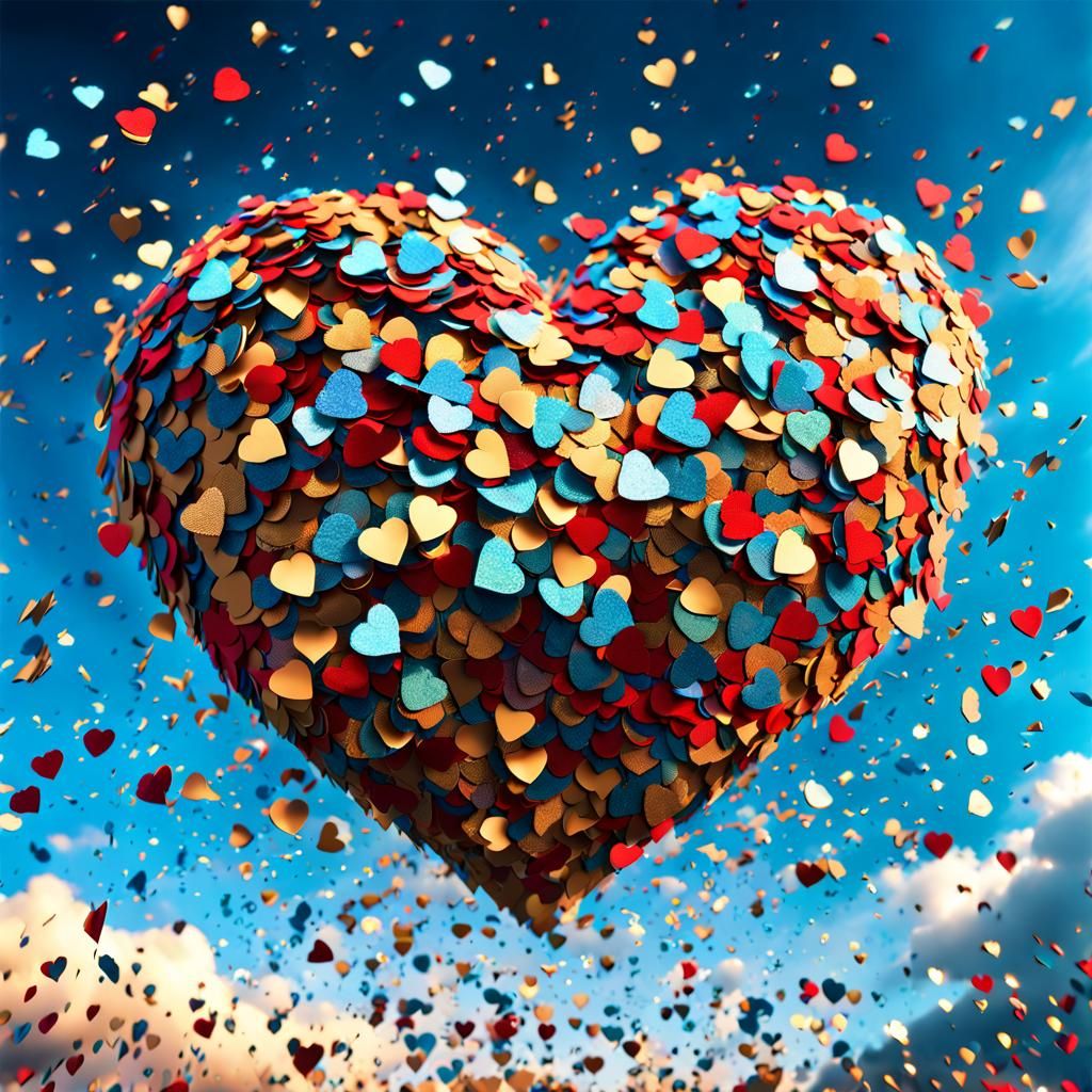 Dazzling Confetti Heart Explosion in the Sky