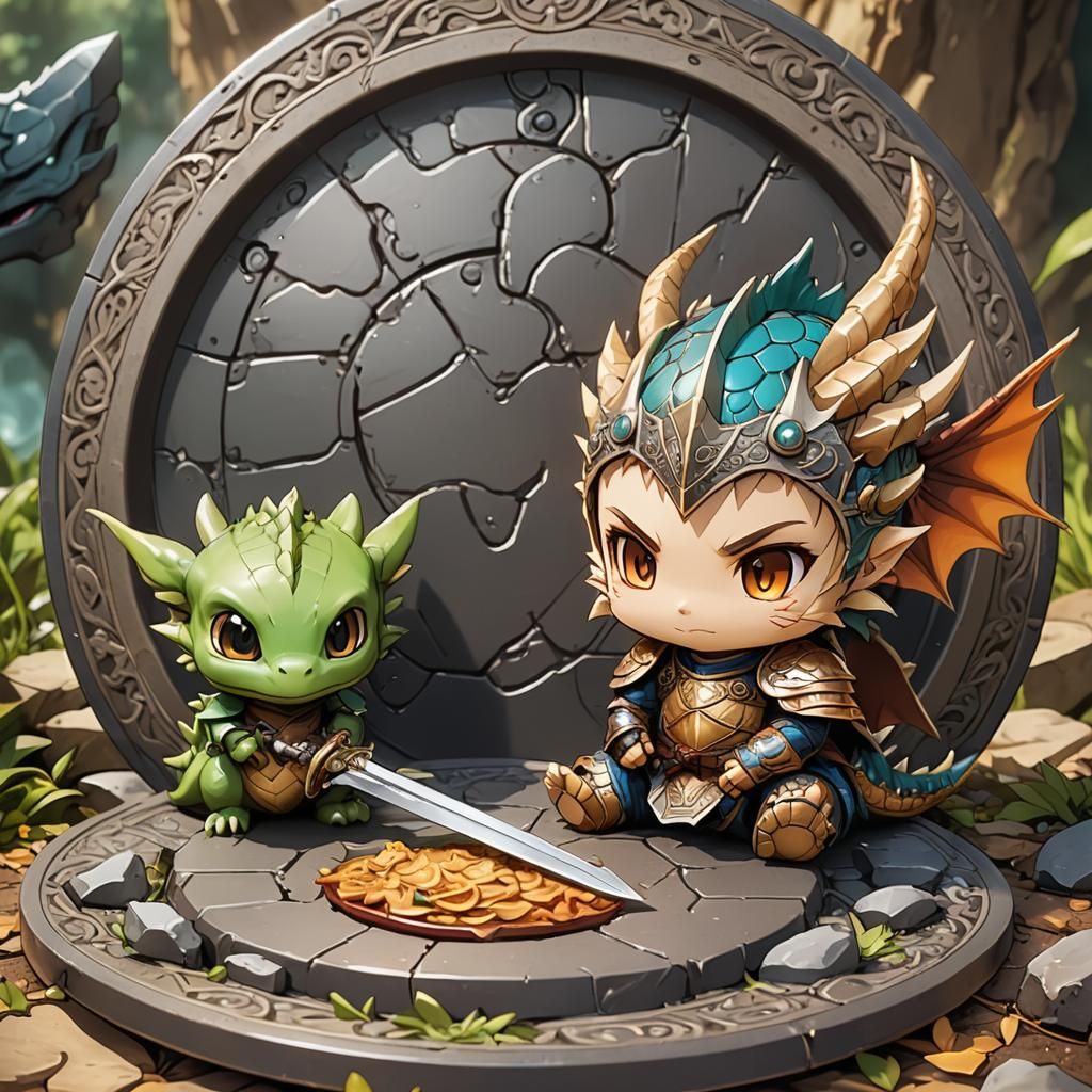 A couple cute miniature baby dragon sitting