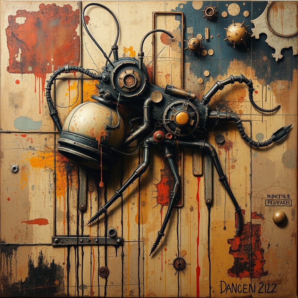 Abstract Expressionist Fusion of Biology and Technology