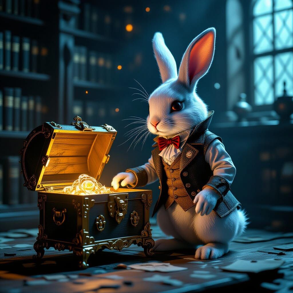 Steampunk Clockwork Rabbit Finds Treasure