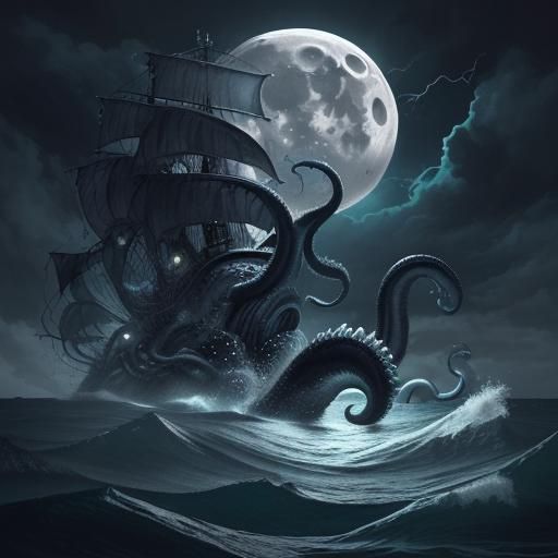 Enormous Kraken Emerges from Stormy Sea