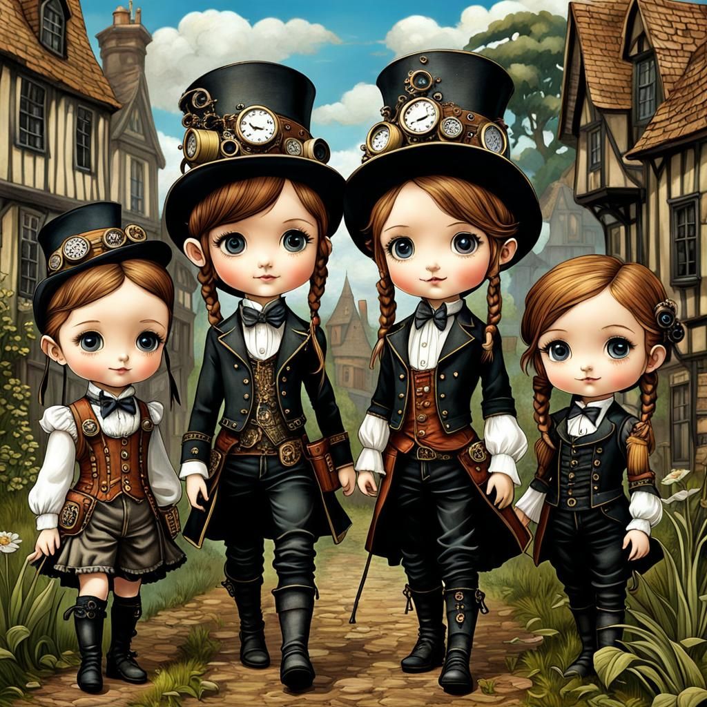 Steampunk Chibi Siblings Explore Victorian Village