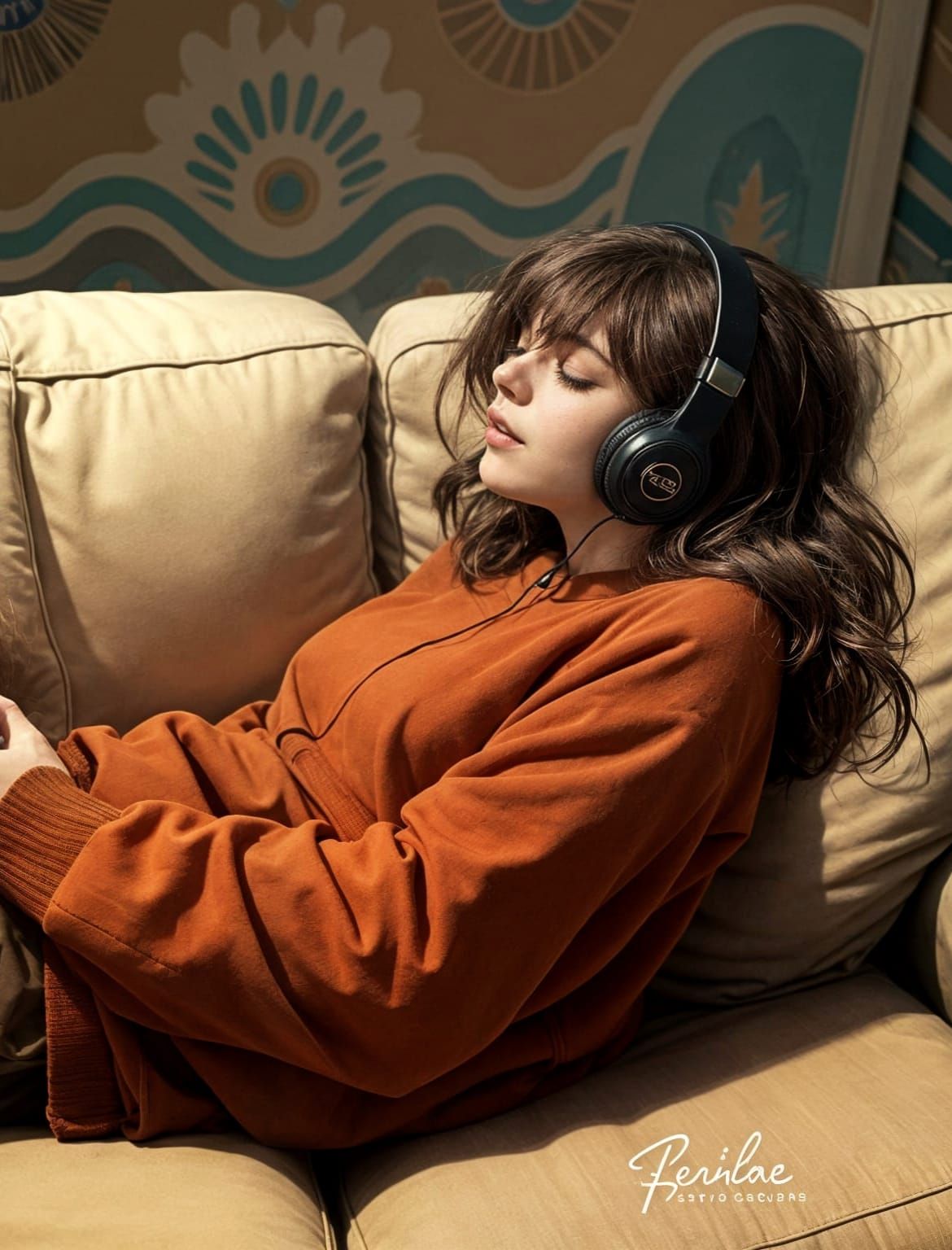Girl Listening to Music in Hyperrealistic Style