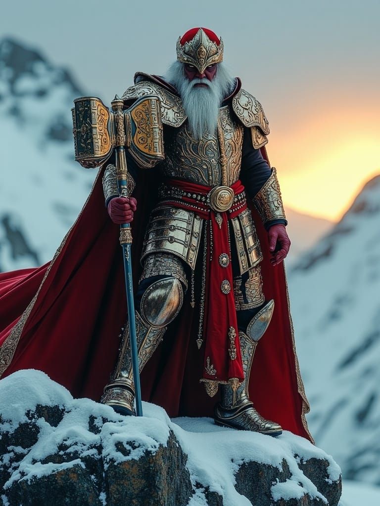 Heroic Santa Claus in Plate Armor, Illuminated by Ethereal G...