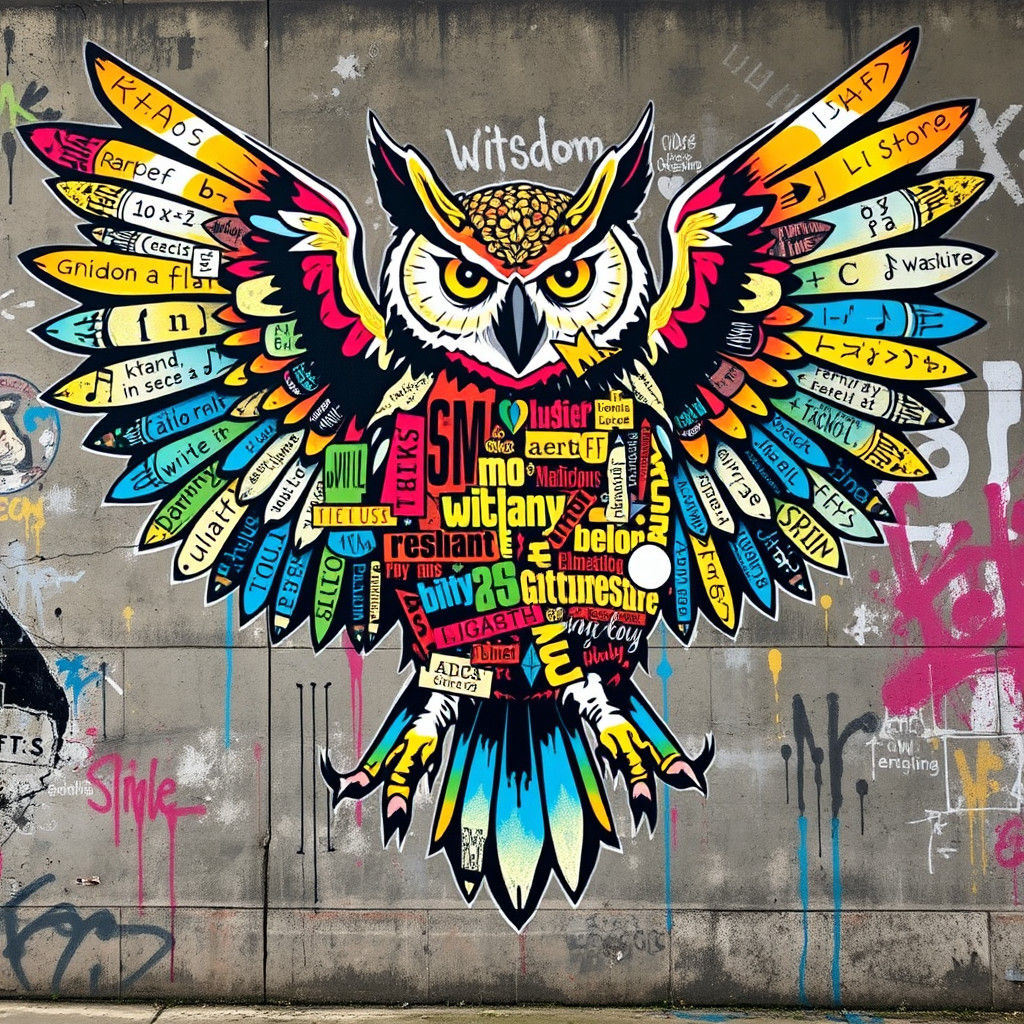 Street Art Graffiti Mural of a Wise Owl